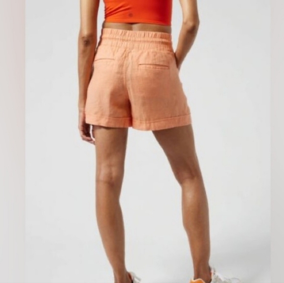 Athleta Cabo Linen 4" Shorts Size 0 Resortwear Vacation Orange Elastic Waist - Picture 2 of 12